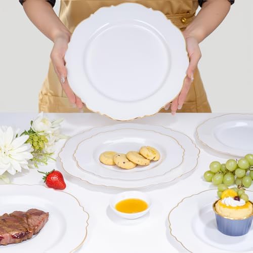 WDF 30 Guest Gold Plastic Plates Wedding Baroque Design