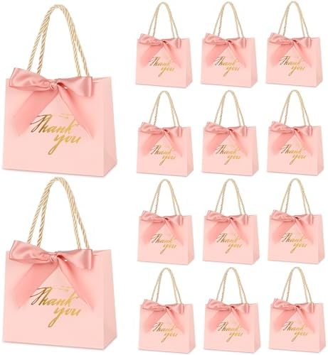Mauproy 20 Pack Mini Pink Thank You Gift Bags with Handles and Ribbons