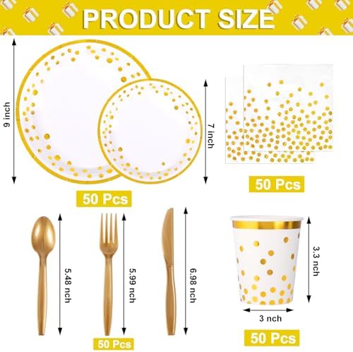 Supernal 350pcs White and Gold Party Supplies for 50 Guests