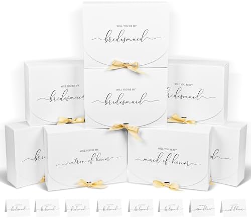 8 Pack Bridesmaid Proposal Boxes with Cards and Ribbons