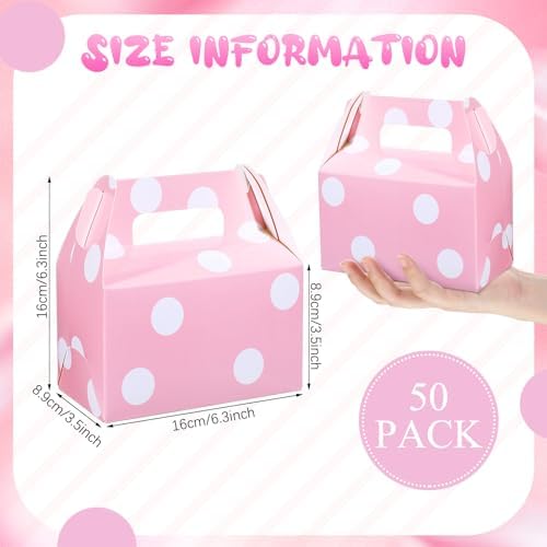 TecUnite 50 Pcs Pink Polka Dot Gift Boxes with Handles