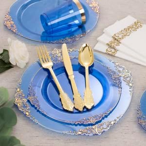 Nervure 175PCS Clear Blue Plastic Plates Set