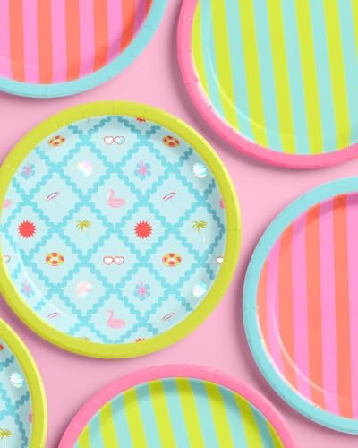XO Fetti Pool Party Paper Plates 3 Designs 24 Pcs