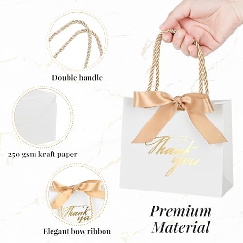Mauproy 20 Pack Small Thank You Gift Bags with Handles and Ribbons