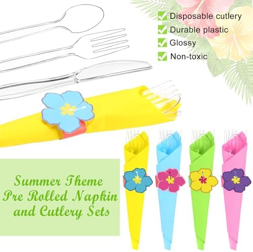 200 Pcs Hawaiian Luau Cutlery Set with Napkins