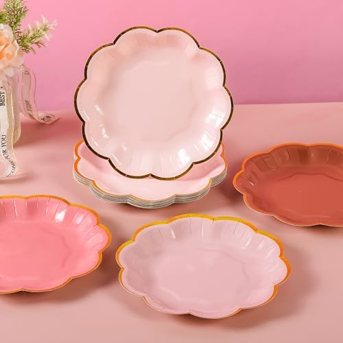 Dusty Pink Gradient Dessert Plates with Gold Foil Edges 7 Inch 48 Count