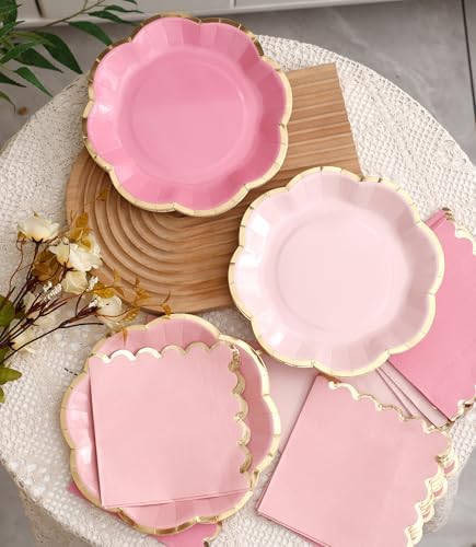 Winoo Design Pink Floral Plates and Napkins Set