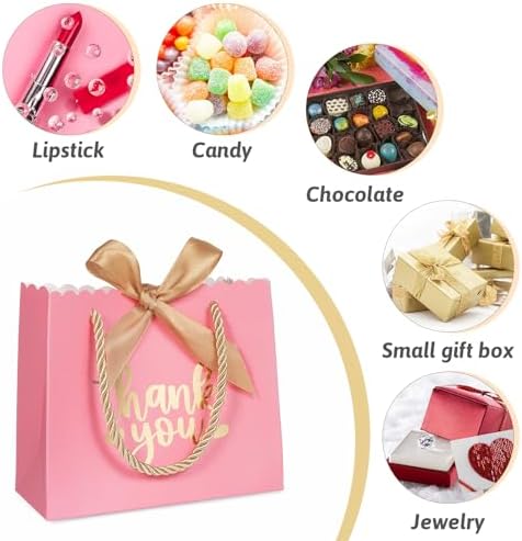 50 Pack Pink Mini Gift Bags with Handles and Bow