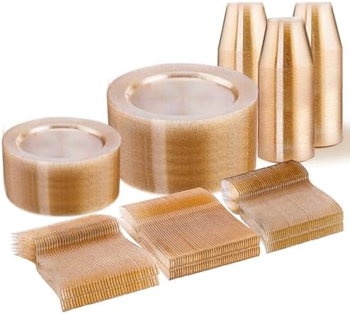 WELLIFE 300 PCS Gold Glitter Dinnerware Set for 50 Guests