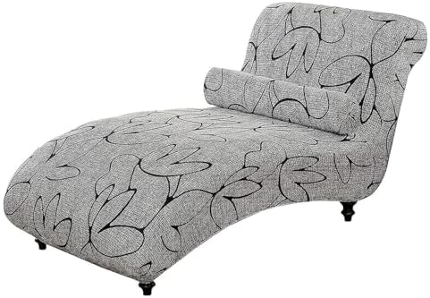 Printed Armless Chaise Lounge Chair Covers with Round Pillowcase