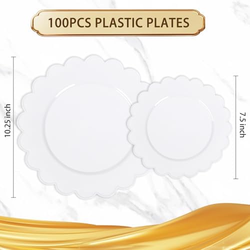 Supernal 100pcs White Plastic Plates for Birthday Wedding Parties