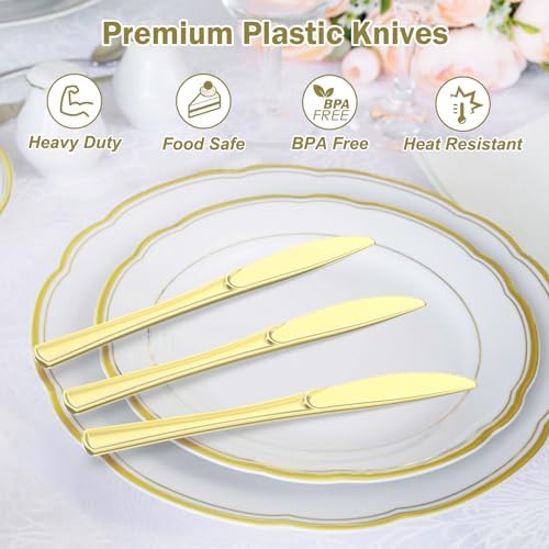 100 Count Heavy Duty Gold Plastic Knives for Parties