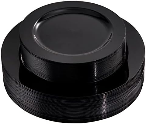 FLOWERCAT 60PCS Heavy Duty Black Disposable Plates