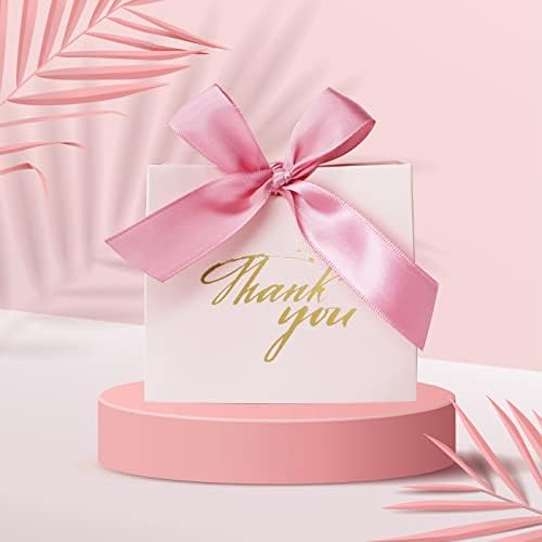 DECHISY 24 Pack Small Thank You Gift Bags with Rose Red Bow Ribbon