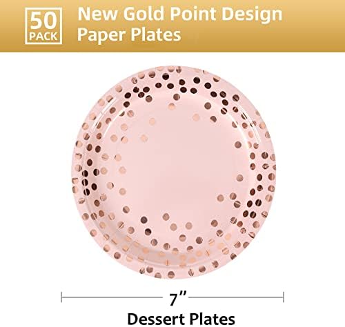 Pink Rose Gold Dots 7 Inch Paper Plates 50 PCS