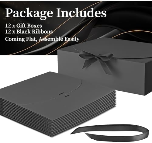Ocmoiy 12 Pack Black Gift Boxes with Lids