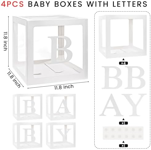 VGOODALL 4PCS Clear Balloon Boxes with Letters for Baby Showers