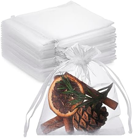 100PCS White Organza Bags 3x4 Inches Drawstring Gift Pouch