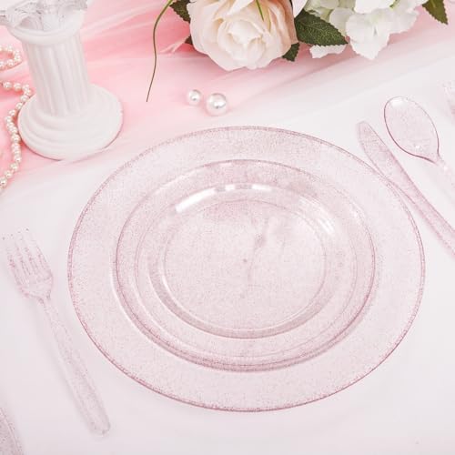WDF 120 Pcs Pink Plastic Plates for Valentines Day Wedding