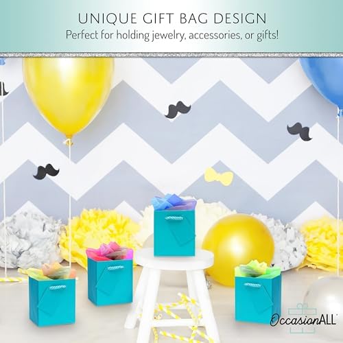 OccasionALL Teal Gift Bags with Handles 12 Pack