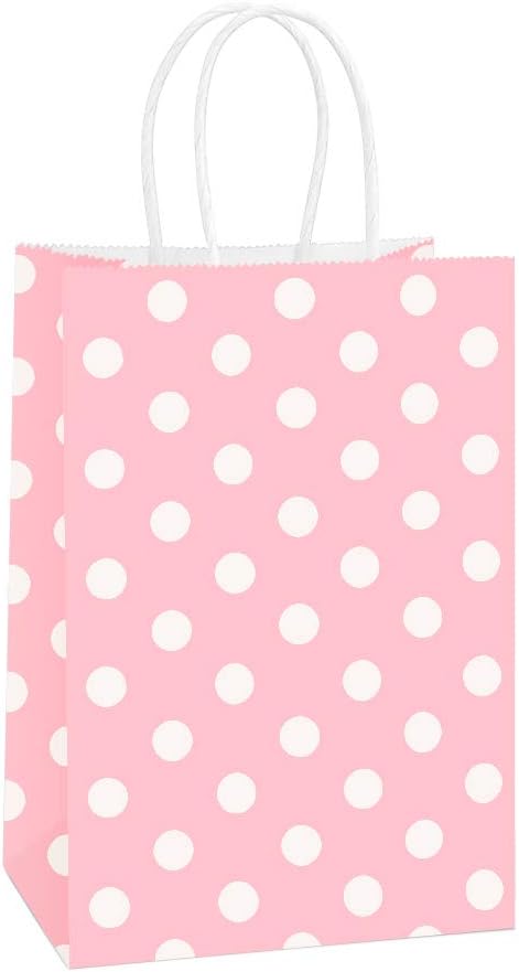 BagDream 25Pcs Pink Dot Kraft Gift Bags with Handles