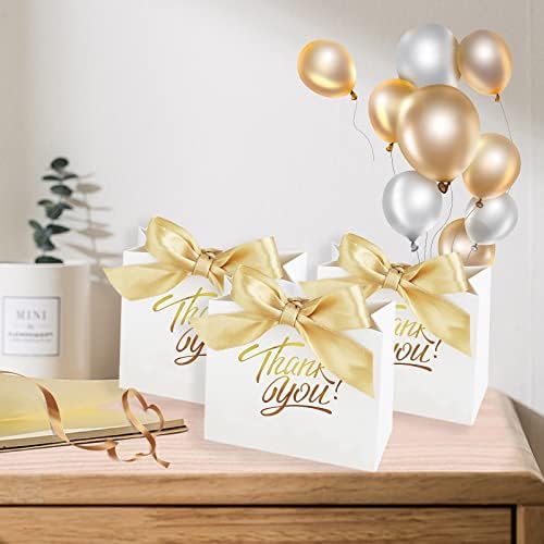 KPOSIYA 50 Pack White Gift Bags with Bow Ribbon