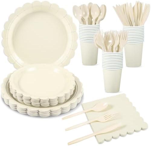 175 Pcs Ivory Plates and Napkins Set