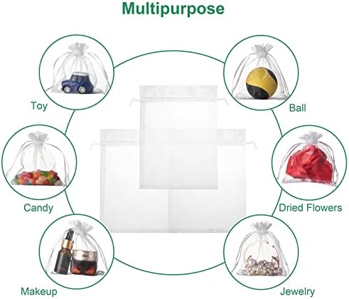 100PCS White Organza Bags 3x4 Inches Drawstring Gift Pouch