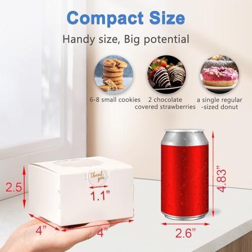 Shallive 4-Inch Cookie Boxes 25 Pcs White with Window
