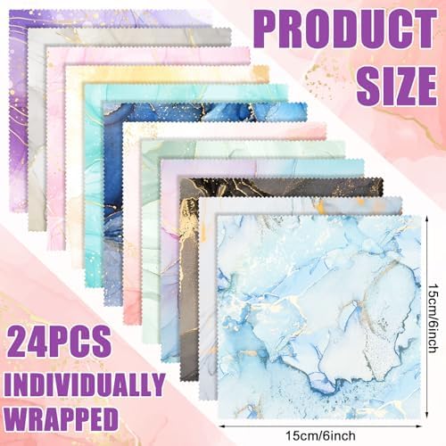 24 Pcs Marble Pattern Microfiber Cleaning Cloths for Eyeglasses and Screens
