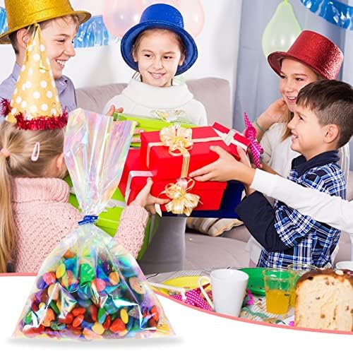 HRX Package 120pcs Iridescent Cellophane Treat Bags with Ties