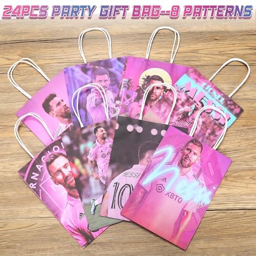 24Pcs Miami Messi Party Gift Bags with 8 Patterns