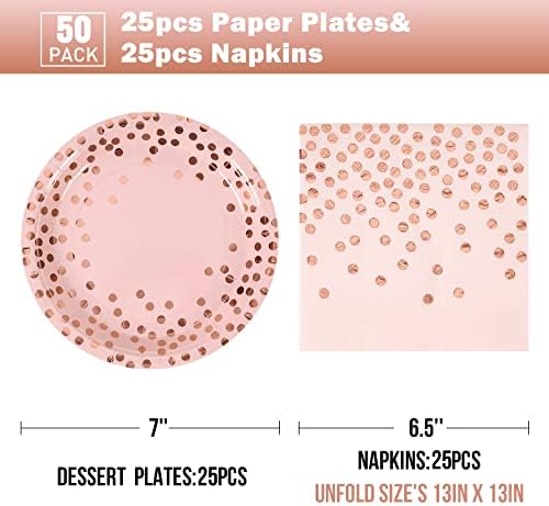 CENLBJ Pink and Rose Gold Paper Plates 50 Pack