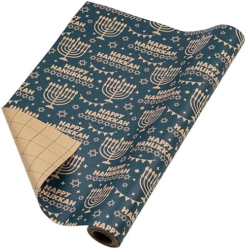 RUSPEPA Kraft Hanukkah Wrapping Paper Roll - Mini Roll - 17 Inches x 328 Feet