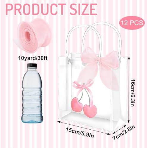 FYSUIMU 12 Pcs Pink Bow Party Favor Bags with Handles