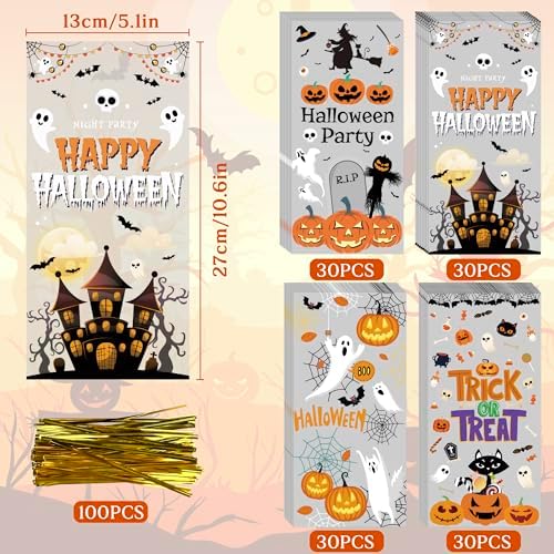 Halloween Treat Bags 120 PCS - Spooky Cellophane Goodie Bags for Kids