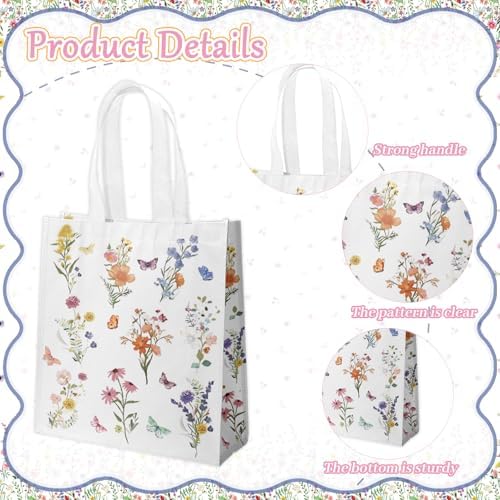 Delaimastor 20pcs Wildflower Gift Bags Reusable Tote Bags with Handles