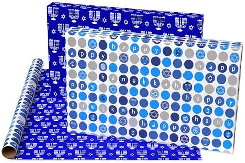 American Greetings Reversible Hanukkah Wrapping Paper 4 Rolls 120 Sq Ft