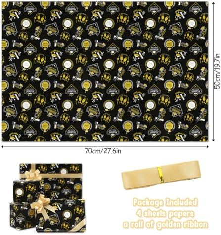 Boerni Graduation Gift Wrap Paper Black Gold