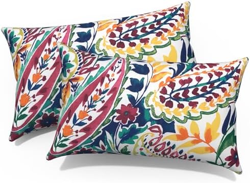 Vigour Paisley Lumbar Pillow Set 12x20 Inch Water Repellent Pack of 2