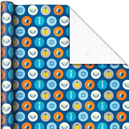 Hallmark Hanukkah Wrapping Paper with Cutlines Blue Gold Star of David