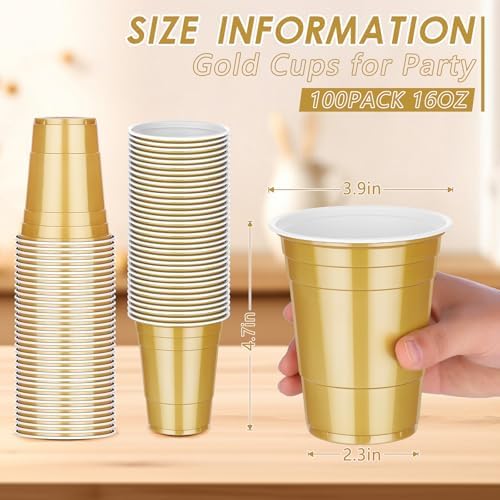Dualshine 100 Pack 16 Oz Gold Plastic Cups for Parties