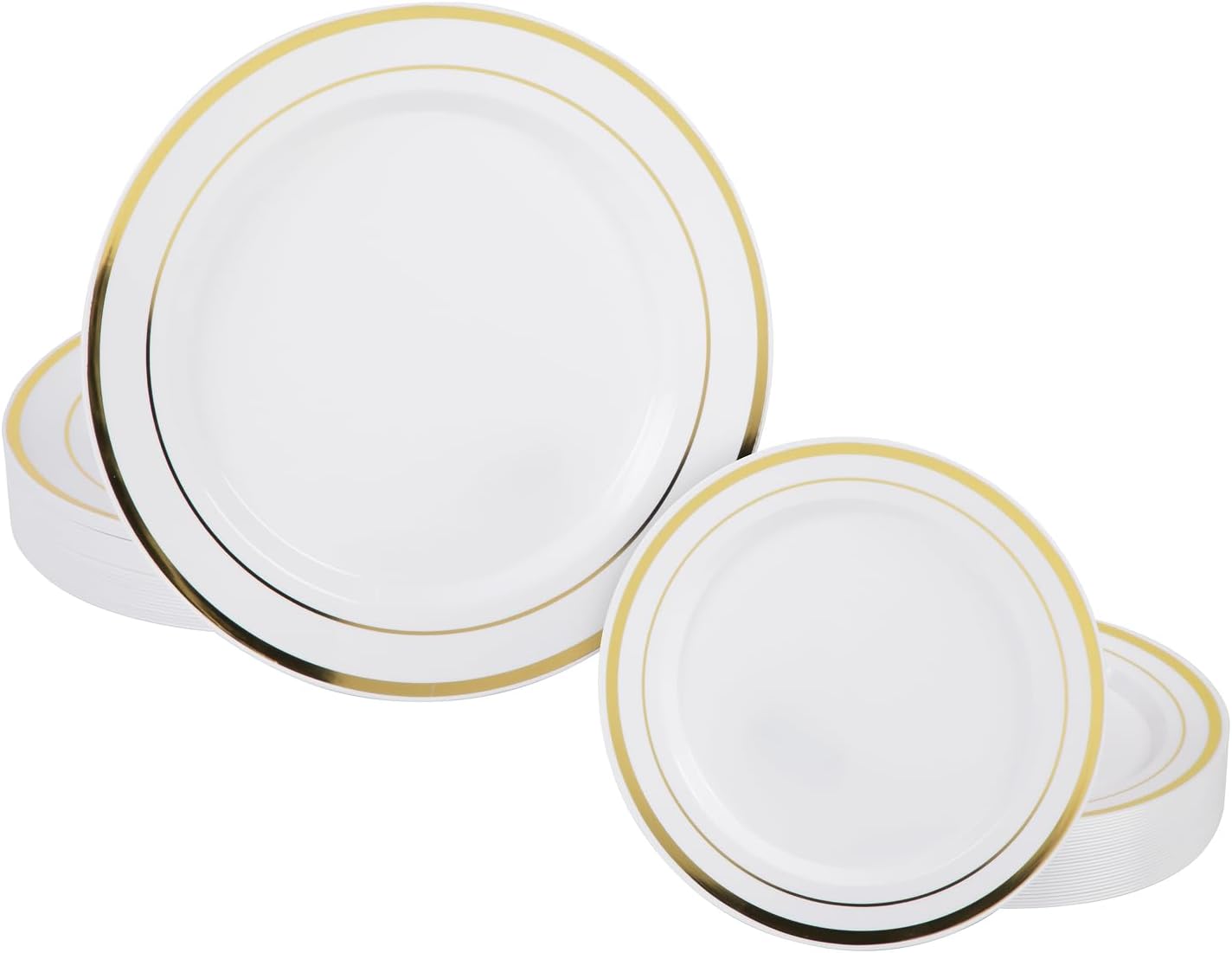 Prestee 50-Piece Gold Rimmed Plastic Plates Set