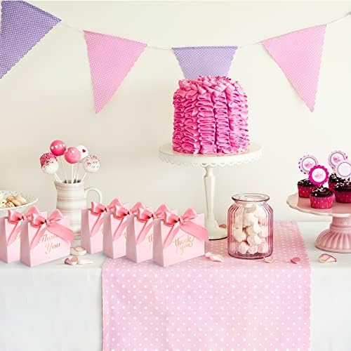 VGOODALL 24PCS Pink Thank You Gift Bags with Bow Ribbon