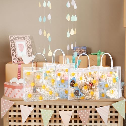 Hosuly 24 Pcs Boho Sun Clear Gift Bags with Handles
