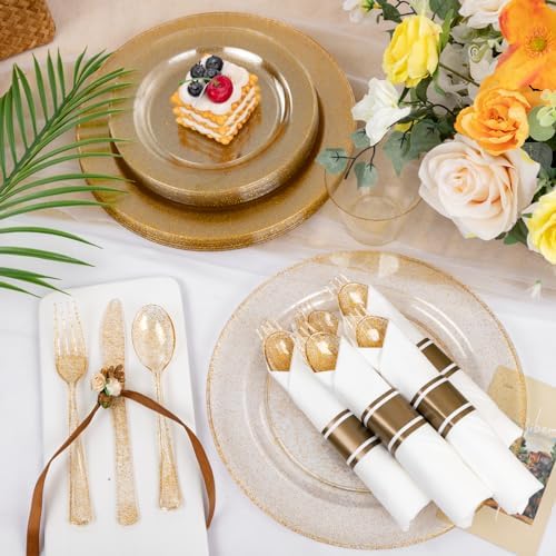 WELLIFE 210Pcs Gold Glitter Dinnerware Set for 30 Guests