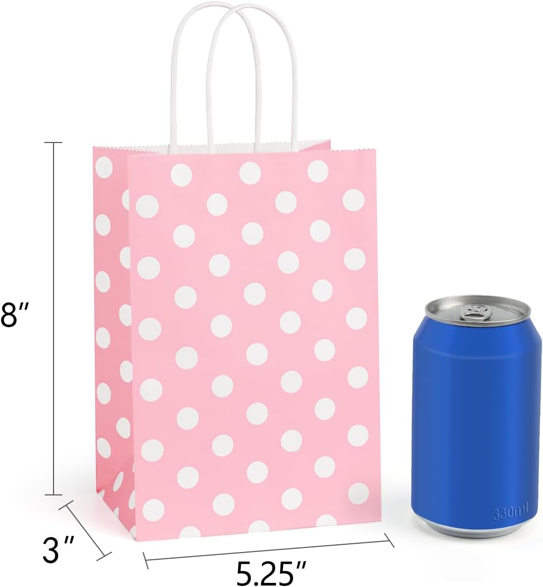 BagDream 25Pcs Pink Dot Kraft Gift Bags with Handles