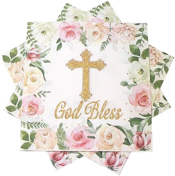 40Pcs Floral God Bless Napkins for Baptism Celebration