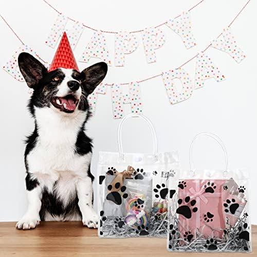 Teling 20-Pack Clear Dog Paw Gift Bags with Handles