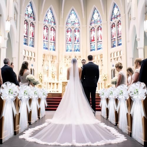 Duraaamo 24 Piece Wedding Aisle Decor Bows with Rosebuds